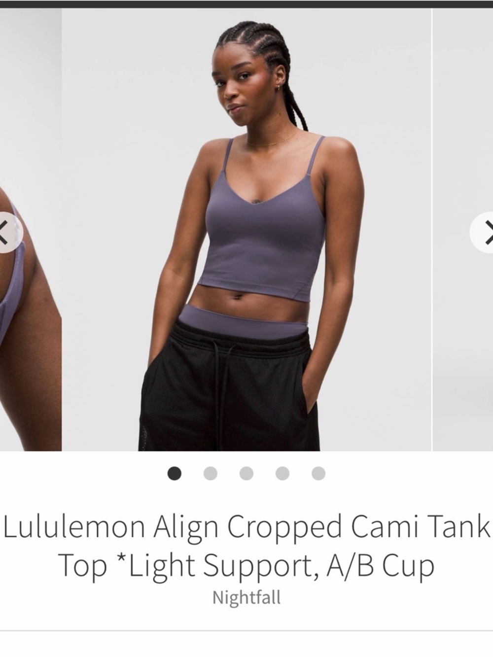 lululemon Align Cropped Cami Tank in Nightfall (Muted Purple)